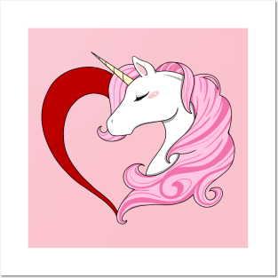 Pink Heart Unicorn Posters and Art